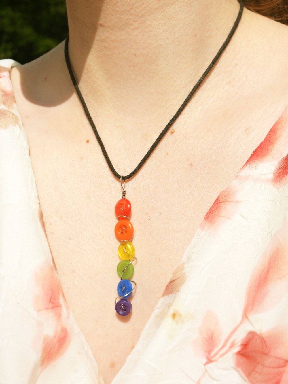 Handmade Button Rainbow Pride Drop Necklace